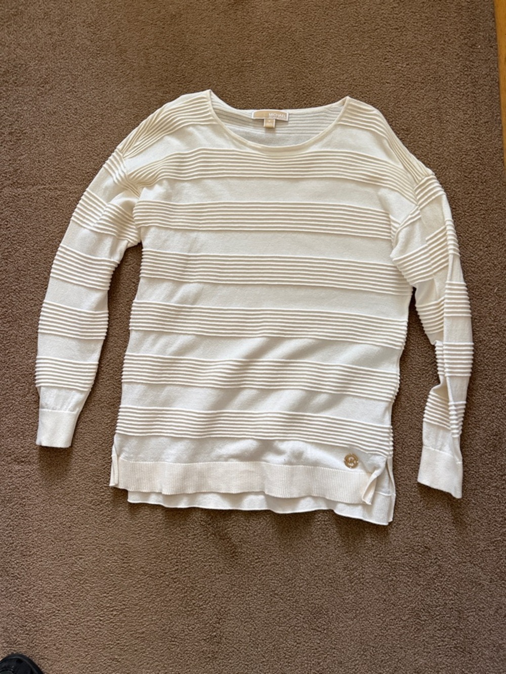 Michael Kors Cream Ribbed Stripe Knit Top